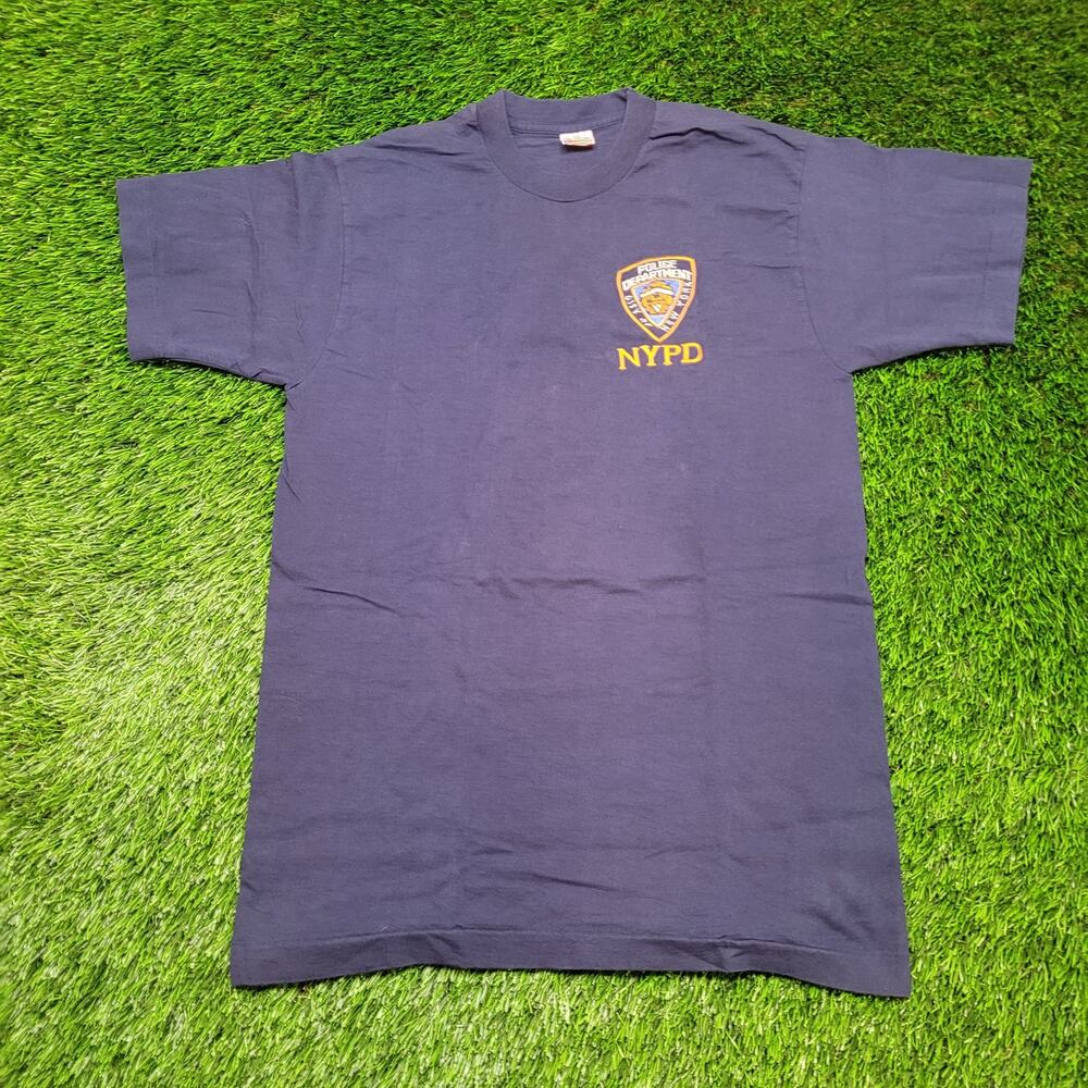VTG 90s NYPD T-Shirt L Fruit of the Loom Made in USA Embroidered Logo NYC Police
